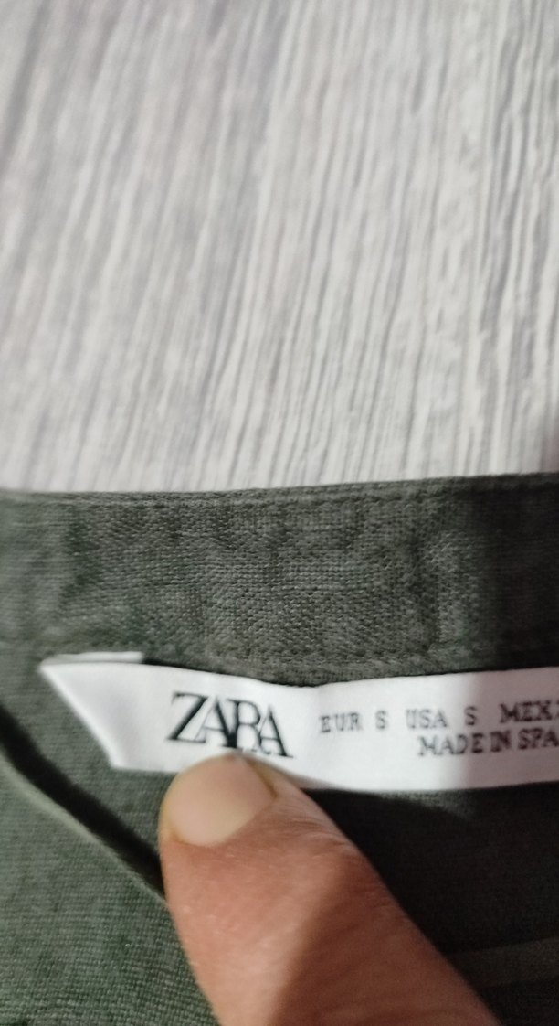 Gri Keten Düğmeli Uzun Kollu Kadın Gömlek - Görsel 2