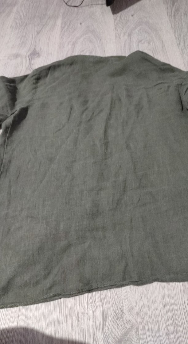 Gri Keten Düğmeli Uzun Kollu Kadın Gömlek - Görsel 5