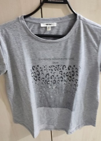 Kadın Gri Kısa Kollu Baskılı Keten Tişört4 adet - Görsel 2