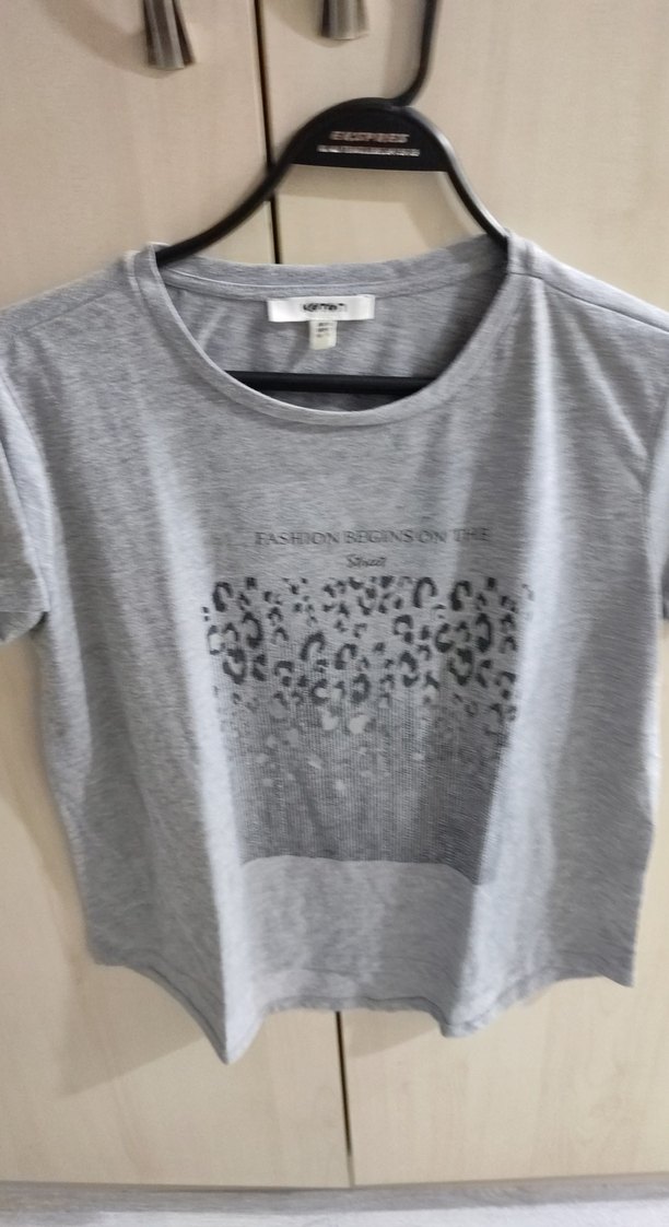 Kadın Gri Kısa Kollu Baskılı Keten Tişört4 adet - Görsel 2