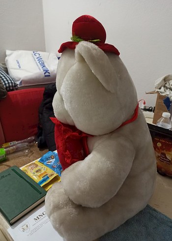 Kırmızı Şapkalı Beyaz Peluş Ayı Oyuncak - Görsel 2