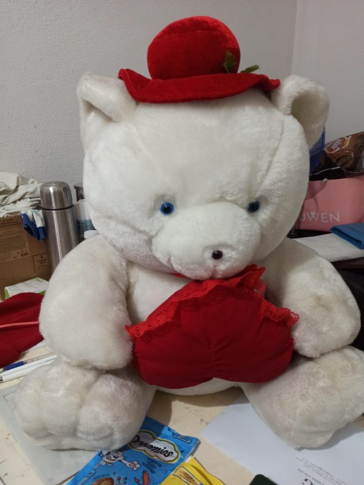 Kırmızı Şapkalı Beyaz Peluş Ayı Oyuncak - Görsel 4