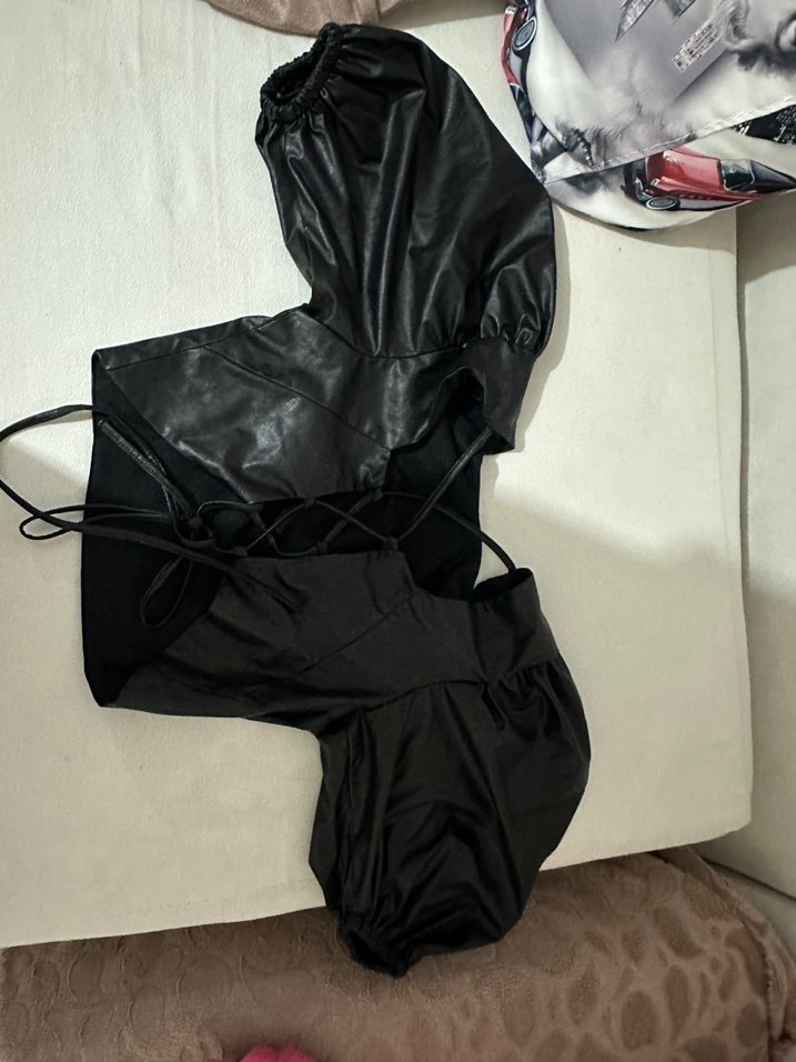 Kadın Siyah Deri üst - Görsel 2