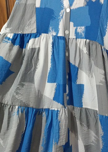 46 Beden mavi Renk Mavi Gri Batik Desenli Uzun Elbise