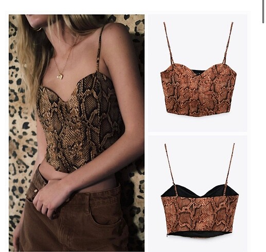Zara askılı leopar bluz