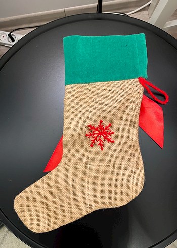 Yılbaşı Çorabı Kırmızı Fiyonklu ve Yeşil Ağaçlı - Görsel 2