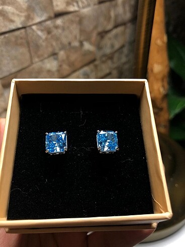  Beden mavi Renk Orjinal blue Topaz Tasarım Takı Seti.