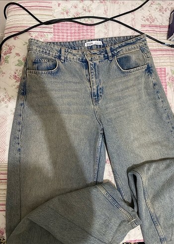 Gri Bağlama Desenli Düğmeli Kadın Midi Kot Pantolon - Görsel 2