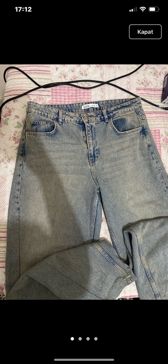 Gri Bağlama Desenli Düğmeli Kadın Midi Kot Pantolon - Görsel 2