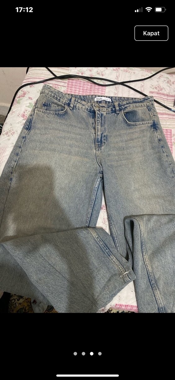 Gri Bağlama Desenli Düğmeli Kadın Midi Kot Pantolon - Görsel 3