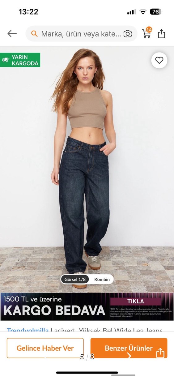 Lacivert Bol Kesim Kadın Kot Pantolon - Görsel 3