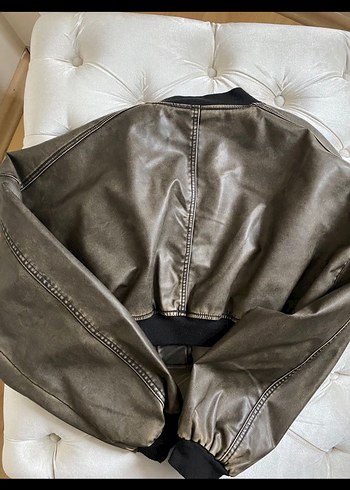 Kadın Gri Deri Fermuarlı Ceket - Görsel 2