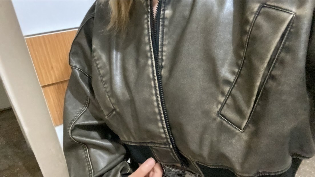 Kadın Gri Deri Fermuarlı Ceket - Görsel 5