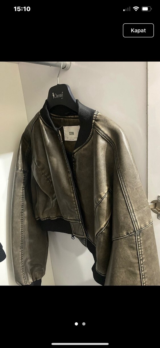 Kadın Gri Deri Fermuarlı Ceket - Görsel 4