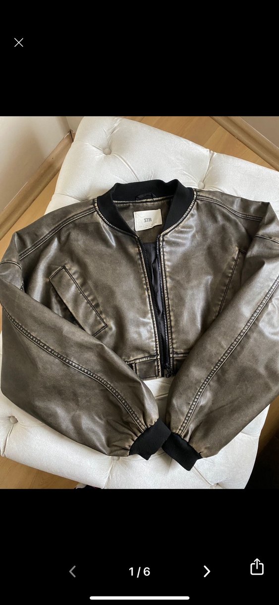 Kadın Gri Deri Fermuarlı Ceket - Görsel 3