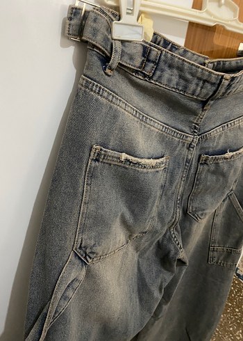 Gri Bol Kesim Kadın Midi Denim Pantolon - Görsel 4