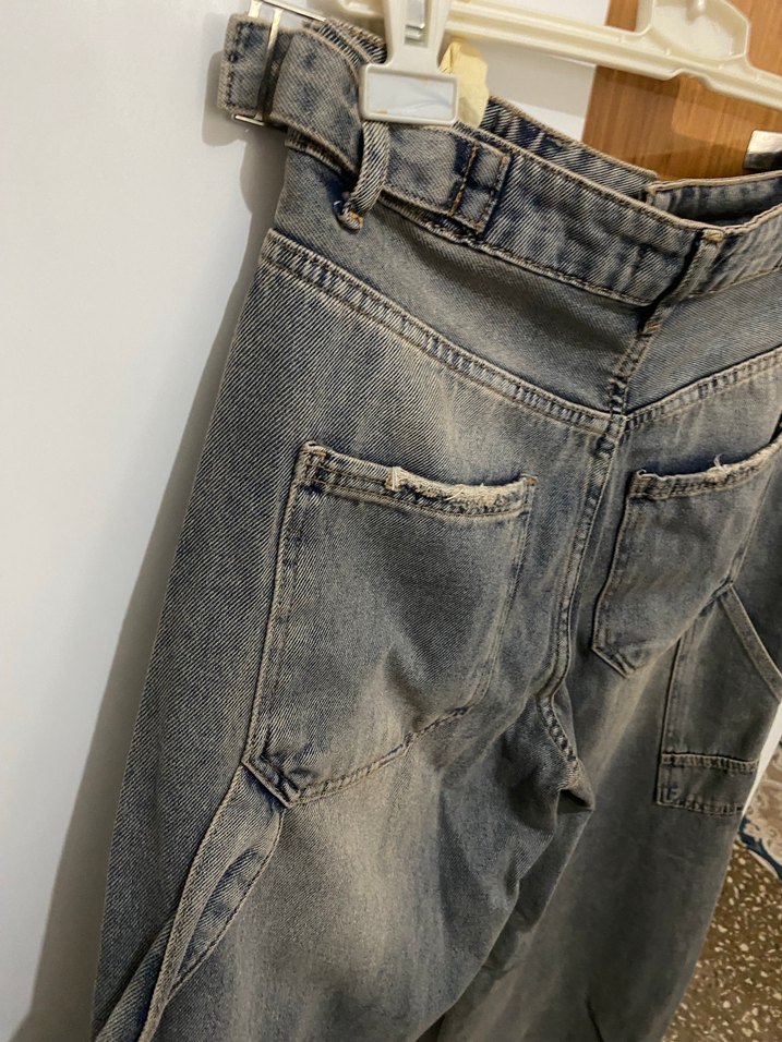 Gri Bol Kesim Kadın Midi Denim Pantolon - Görsel 4