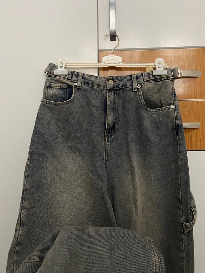 Gri Bol Kesim Kadın Midi Denim Pantolon - Görsel 2