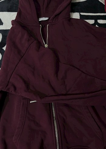 Diğer Bordo Kapüşonlu Fermuarlı Unisex Hoodie