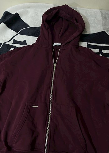 Bordo Kapüşonlu Fermuarlı Unisex Hoodie