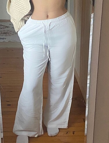 Stradivarius Beyaz keten pantolon
