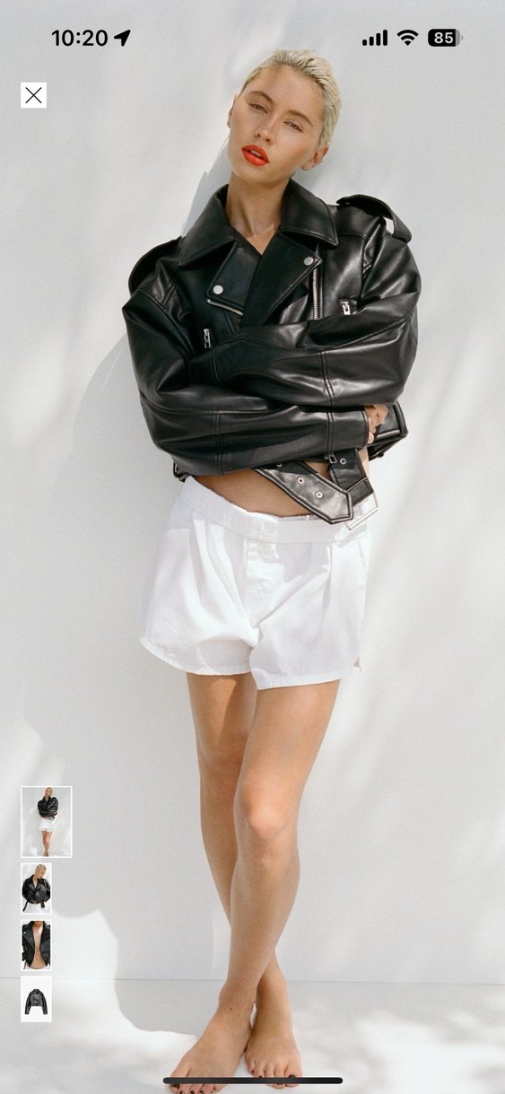 Siyah Deri Kemerli Biker Ceket zara - Görsel 2