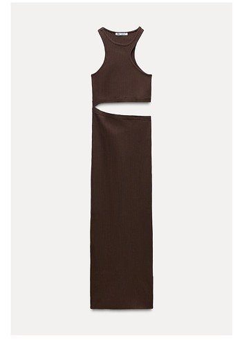 Kahverengi Minimalist Uzun Elbise zara bel detaylı fitilli