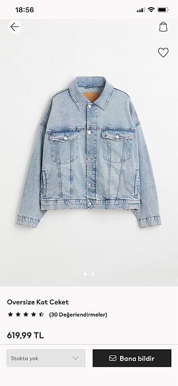 H&M OVERSİZE KOT CEKET YENİ&ETİKETLİ (L)