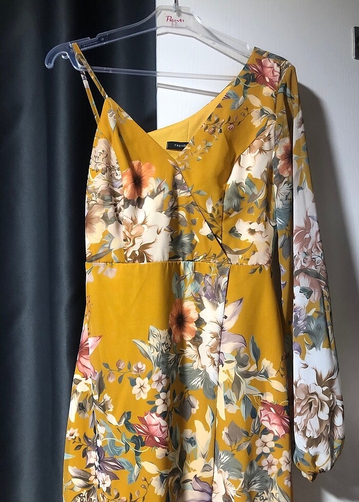 Hardal Rengi Çiçekli Abiye - Görsel 2