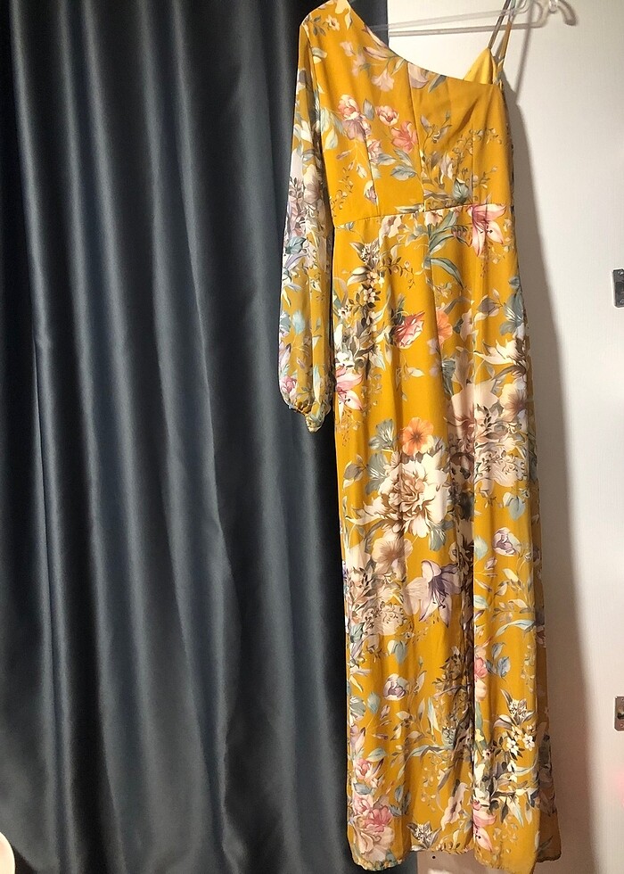 Hardal Rengi Çiçekli Abiye - Görsel 4