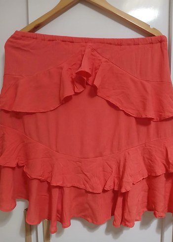 Volanlı Kırmızı Bohem Midi Etek - Görsel 3