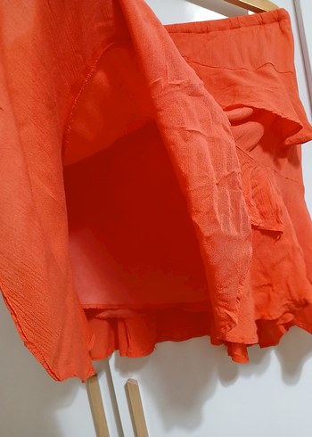 Volanlı Kırmızı Bohem Midi Etek - Görsel 4