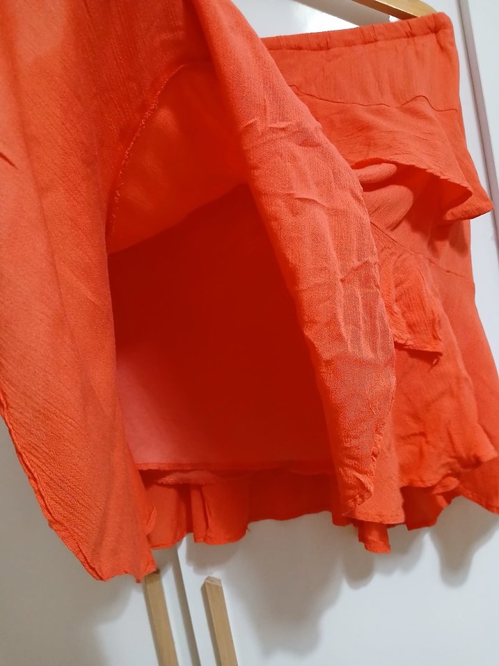 Volanlı Kırmızı Bohem Midi Etek - Görsel 4