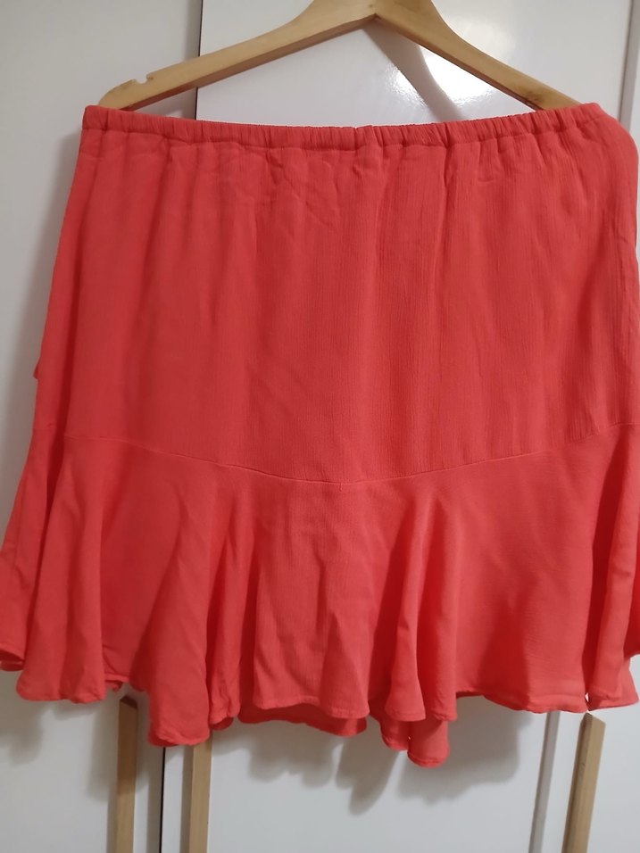 Volanlı Kırmızı Bohem Midi Etek - Görsel 2