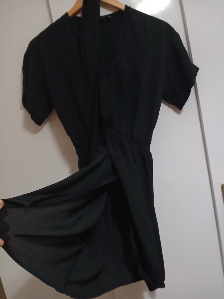 V Yaka Siyah Midi Tunik - Görsel 3