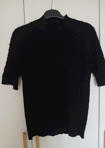 Siyah Örgü Kısa Kollu Boğazlı Kazak - Görsel 2