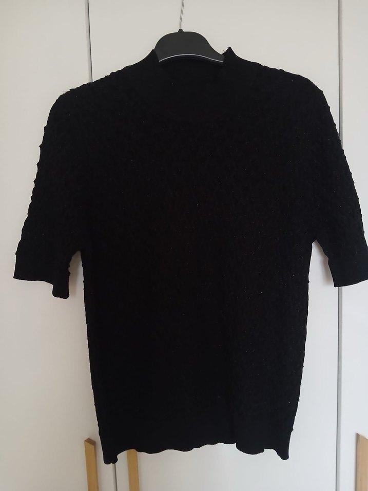 Siyah Örgü Kısa Kollu Boğazlı Kazak - Görsel 2