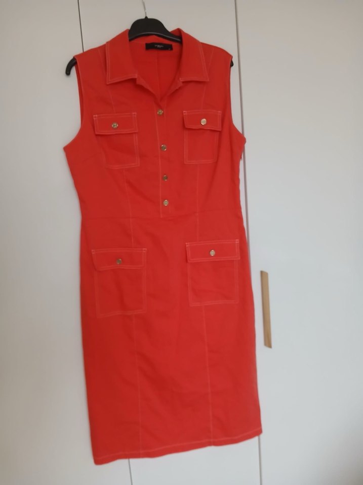 Kırmızı Kemerli Midi Kadın Elbise - Görsel 3