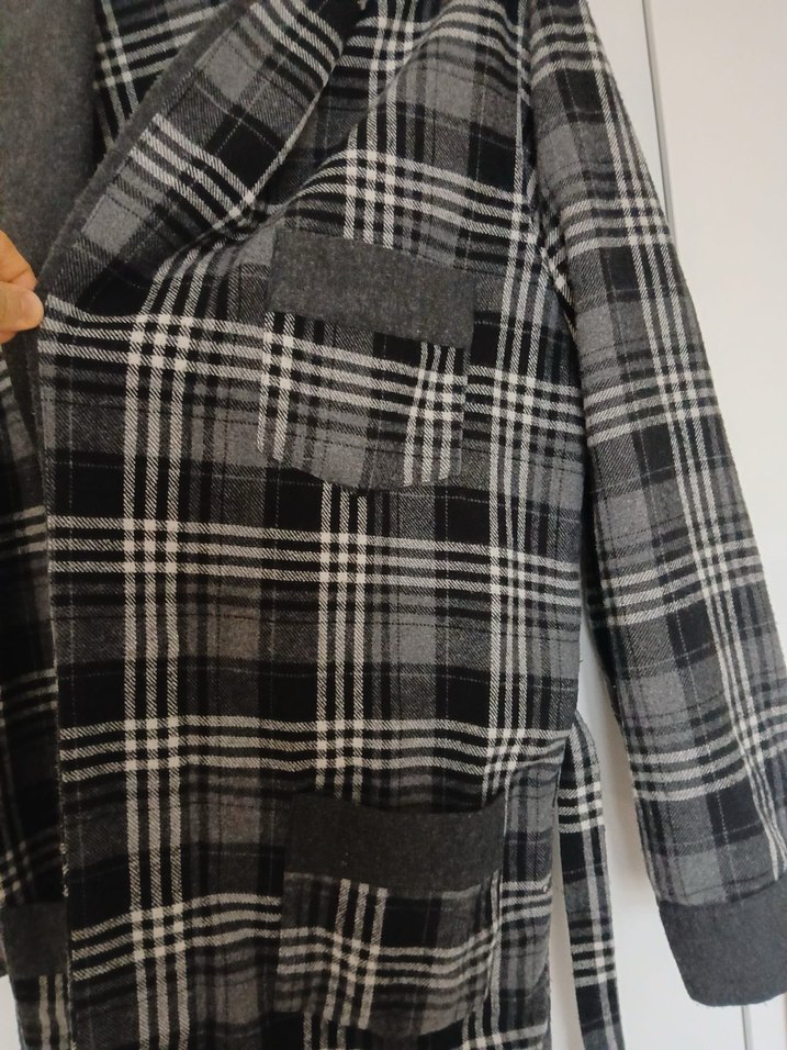 Gri Ekose Desenli Pamuklu Bornoz - Görsel 3