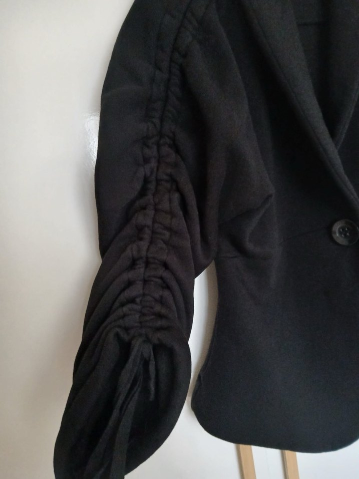 Düğmeli Siyah Kadın Keten Blazer Ceket - Görsel 3