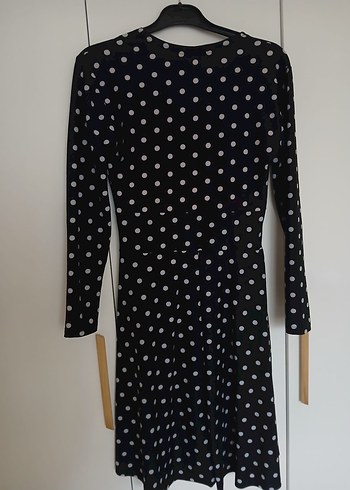 Uzun Kollu Puantiyeli Siyah Midi Elbise - Görsel 2