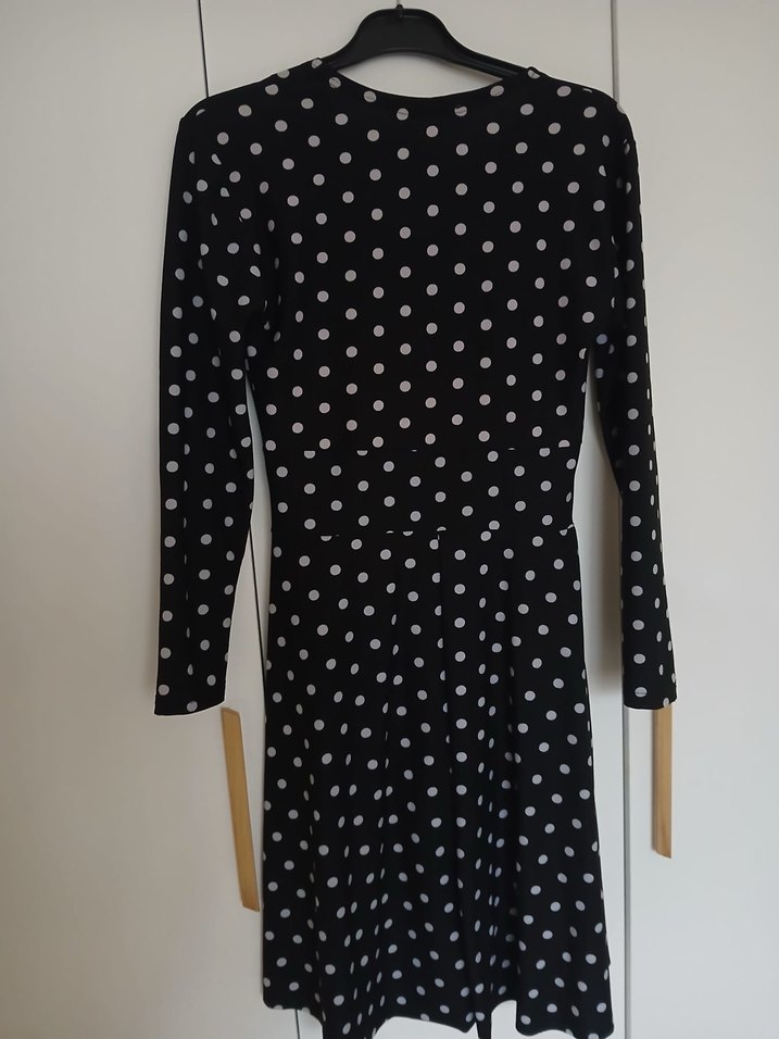 Uzun Kollu Puantiyeli Siyah Midi Elbise - Görsel 2