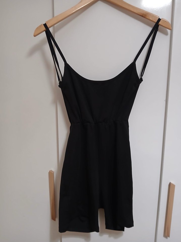 Kadın Siyah İnce Askılı Şort Tulum - Görsel 2