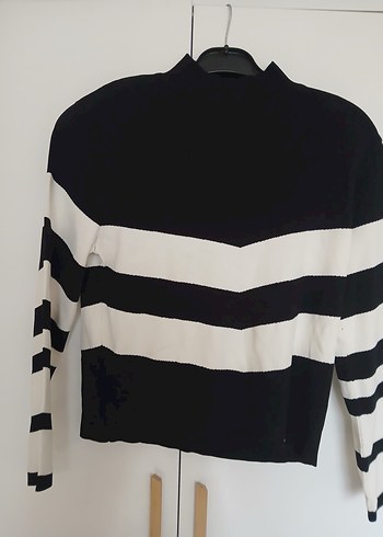 Çizgili Yarım Balıkçı Yaka Kadın Kazak - Görsel 2