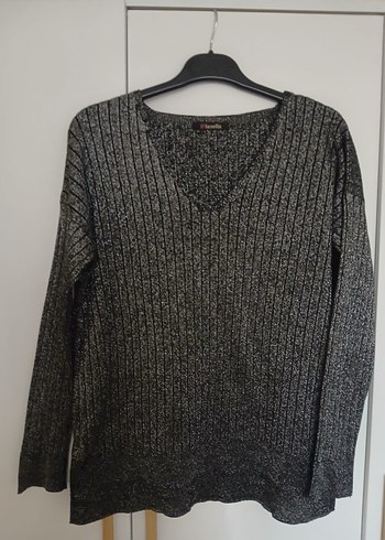 Gri V Yakalı Triko Kadın Kazak - Görsel 2