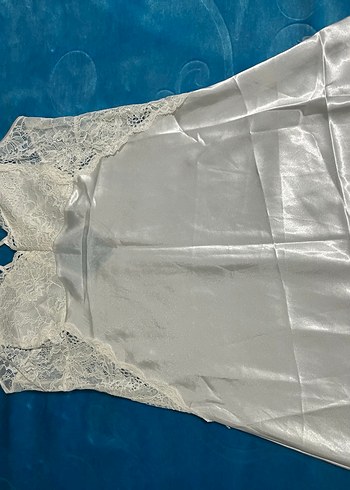 Kadın Parlak Beyaz Kısa Kollu gecelik takımı saten kumaş - Görsel 14