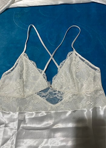 Kadın Parlak Beyaz Kısa Kollu gecelik takımı saten kumaş - Görsel 18