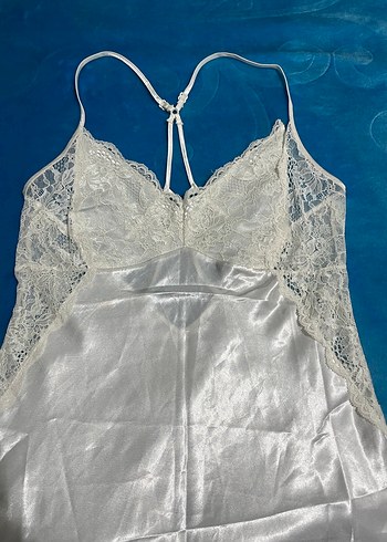 Kadın Parlak Beyaz Kısa Kollu gecelik takımı saten kumaş - Görsel 13