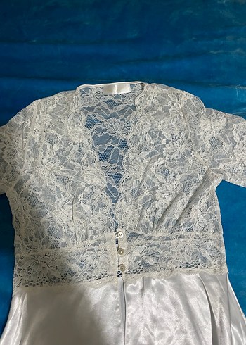 Kadın Parlak Beyaz Kısa Kollu gecelik takımı saten kumaş - Görsel 10