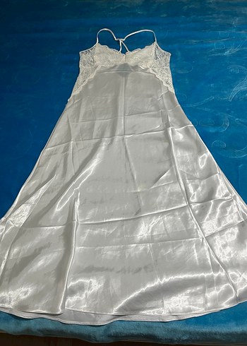 Kadın Parlak Beyaz Kısa Kollu gecelik takımı saten kumaş - Görsel 12